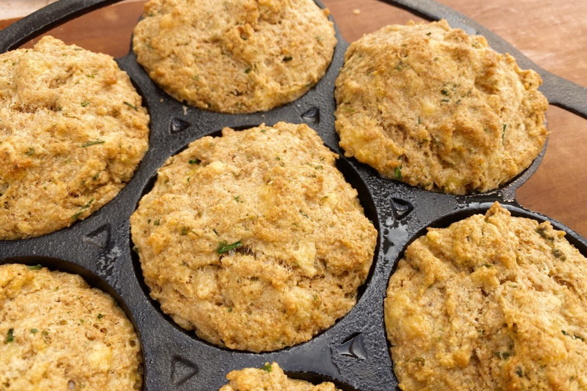 Best Healthy Herb And Cheddar Savory Muffins cast iron muffin pan